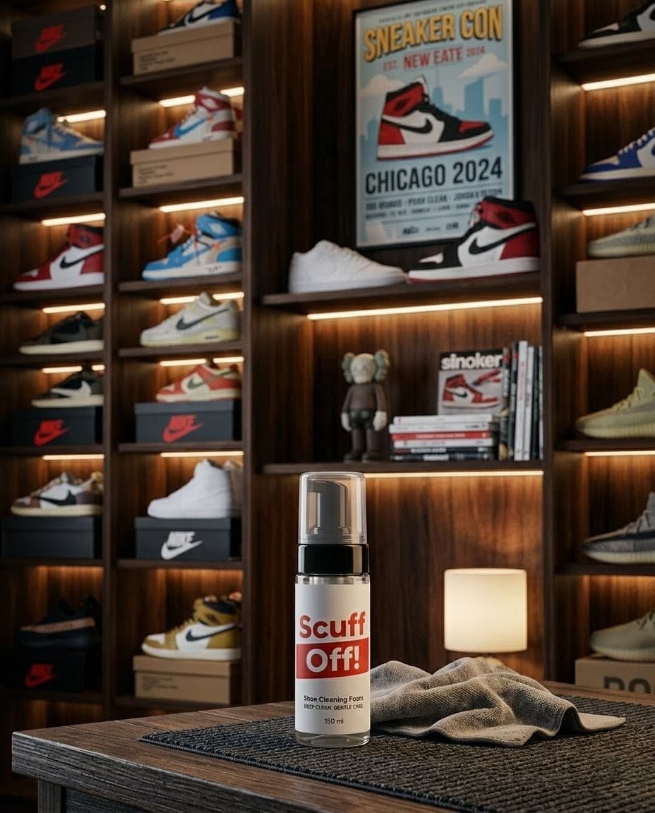 Applying Scuff Off foam to shoes